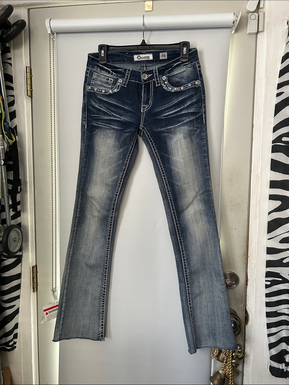 Charme Faded Dark Blue Flare Jeans with Contrast Stitching